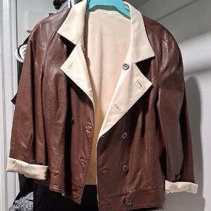 Brown and Cream Leather Jacket
